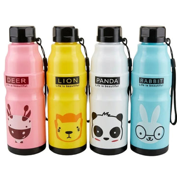 Kids Water Bottle 650ml | Cute Minions Panda Rabbit Design | Leak-Proof BPA Free | Random Color