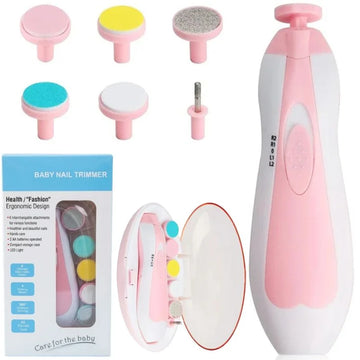 Premium 6-in-1 Electric Baby Nail Trimmer Set | Safe Infant Nail Filer & Manicure Pedicure Kit with LED Light & Storage Case | Cell Operated | Random Color